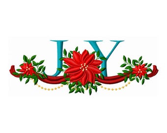 Poinsettia Embroidery Design - Joy Embroidery Design - Winter Embroidery Design - Christmas Embroidery Design - Holiday Embroidery Design