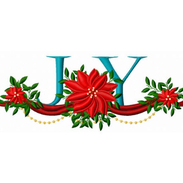 Poinsettia Embroidery Design - Joy Embroidery Design - Winter Embroidery Design - Christmas Embroidery Design - Holiday Embroidery Design