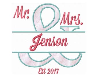 Wedding Applique Design - Mr and Mrs Applique Design - Wedding Anniversary Applique - Mr and Mrs Embroidery Design - Wedding Monogram Design