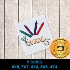Crayon applique design back to school applique design machine embroidery pattern monogram applique school embroidery monogram embroidery