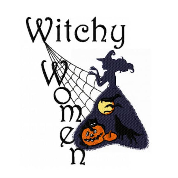 Witch Embroidery Design - Halloween Witch Embroidery Design - Witch Silhouette Embroidery Design - Halloween Embroidery Design - Spooky Cat