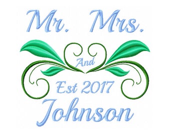 Wedding Embroidery Design - Mr and Mrs Embroidery Design - Wedding Monogram Design - Embroidery Quotes - Wedding Digital Design - Mr & Mrs