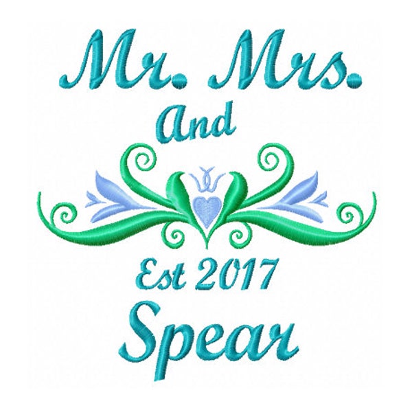 Mr and Mrs Embroidery Design - Wedding Monogram Design - Wedding Embroidery Design - Machine Embroidery - Mr and Mrs Digital Design - Hearts