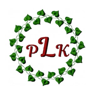 Leaf Monogram Circle - Green Leaf Monogram Circle - Circle Monogram Frame - Monogram Embroidery Design - Circle Embroidery Design
