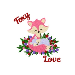 Fox Family Embroidery Design - Mother Baby Fox Embroidery Design - Love Embroidery Design - Nursery Embroidery Design - Newborn Embroidery