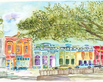 Oxford, Mississippi, Ole Miss, Oxford Square, Square Books, Mississippi Art, watercolor, art prints, original watercolor, MS art,