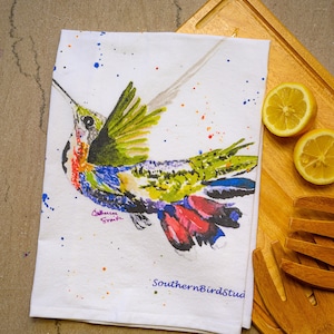Hummingbird tea towel, flour sack towel