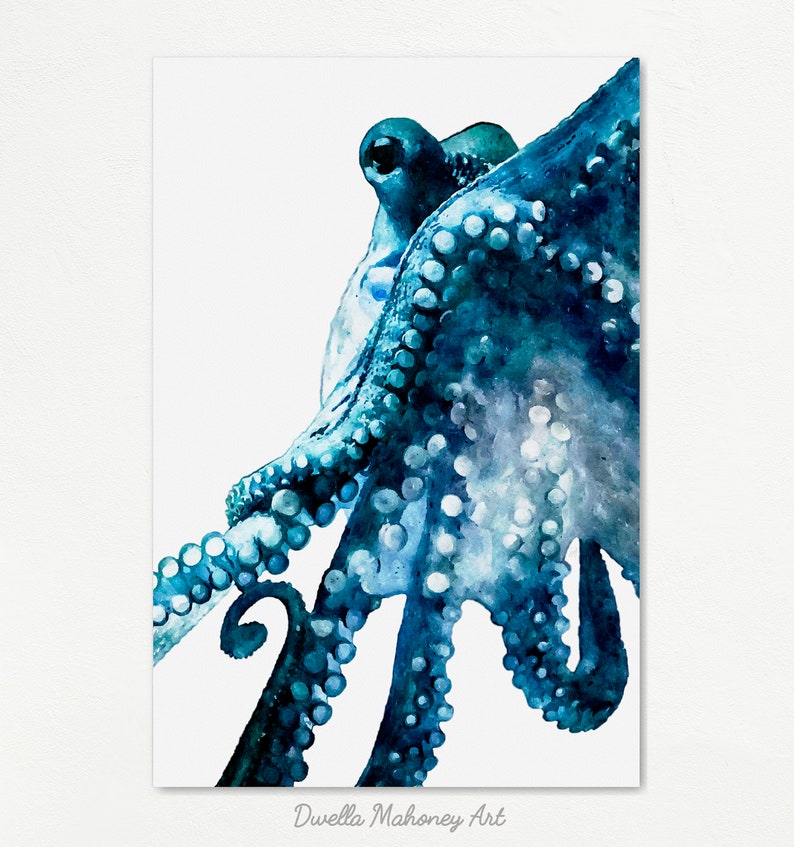 Octopus Print Navy Blue Wall Art Nautical Painting Sea | Etsy