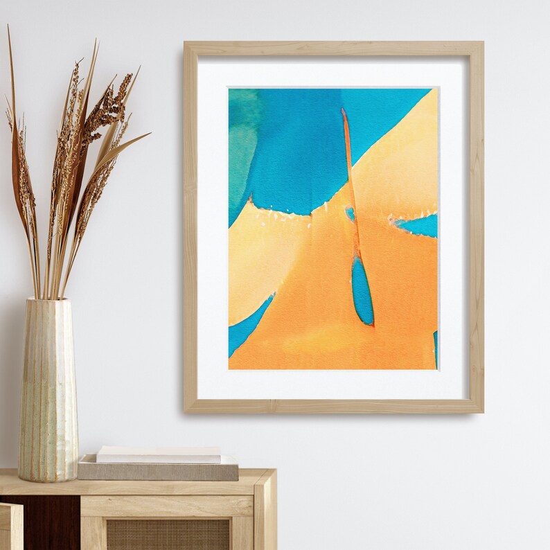 Digital Download Poster Printable Wall Art Orange and Teal Abstract Watercolor Flower Painting Print
