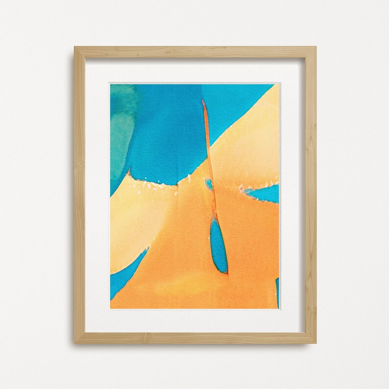Digital Download Poster Printable Wall Art Orange and Teal Abstract Watercolor Flower Painting Print