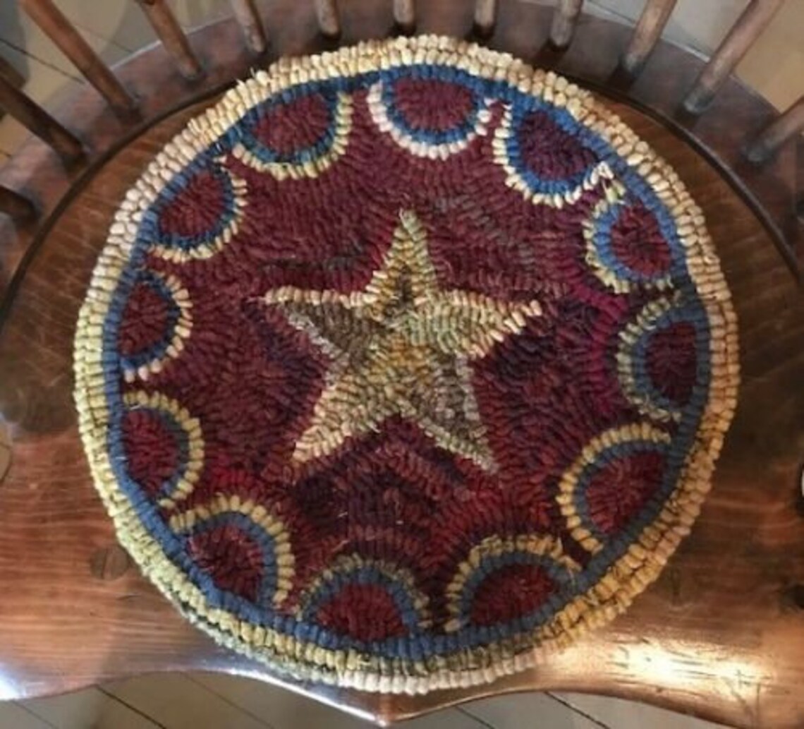 Primitive Rug Hooked Chair Pad Etsy