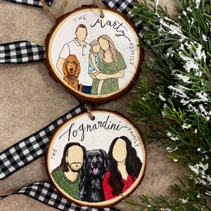Custom Family Wood Slice Ornament, Personalized Family illustrations