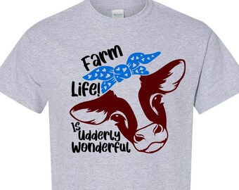Farm Life Cow Graphic T-Shirt: Customizable Bow
