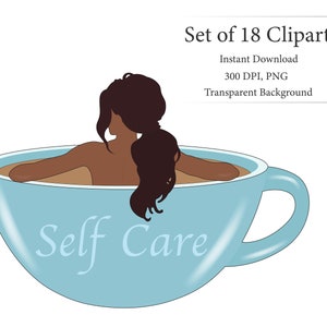 Morning Girl Clipart, Coffee Clipart, Black Woman Clipart, Motivation Clipart, Afro Clipart, Beauty Clipart, Digital Planner Stickers