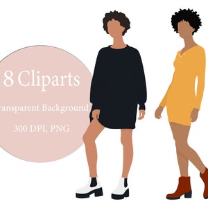 Black Girl Clipart, Digital Planner Sticker, Fashion Clipart, African American Clipart, Girl Power, PNG Transparent, Instant Download