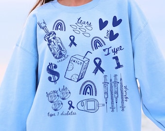 Type 1 diabetes sweatshirt T1D-shirt diabetes trui cadeau voor diabetische diabetes wandeling ronde hals dagboek aanwezig T1D bewustzijn cadeau