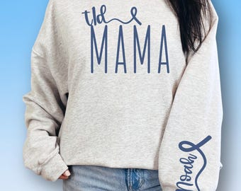 Personalized Type One Diabetes Mama Shirt Sleeve Print Type 1 Mom of T1D Diabetic Sweatshirt Awareness T1D Crewneck Custom Diaversary Gift