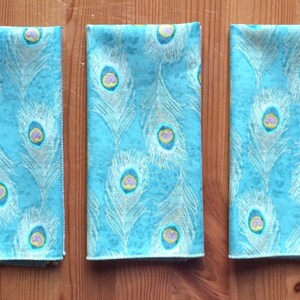 Green Peacock feather print Cloth Napkins, Set of 10