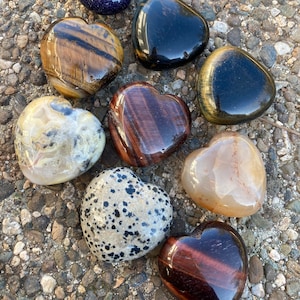 Heart Crystal_ Pocket Stone_ Worry Stone_ Love_ Gift for Her_ Gift for Him_ Stocking Stuffer_ Massage Tool_ Tigers Eye_ Ocean Jasper_ Quartz