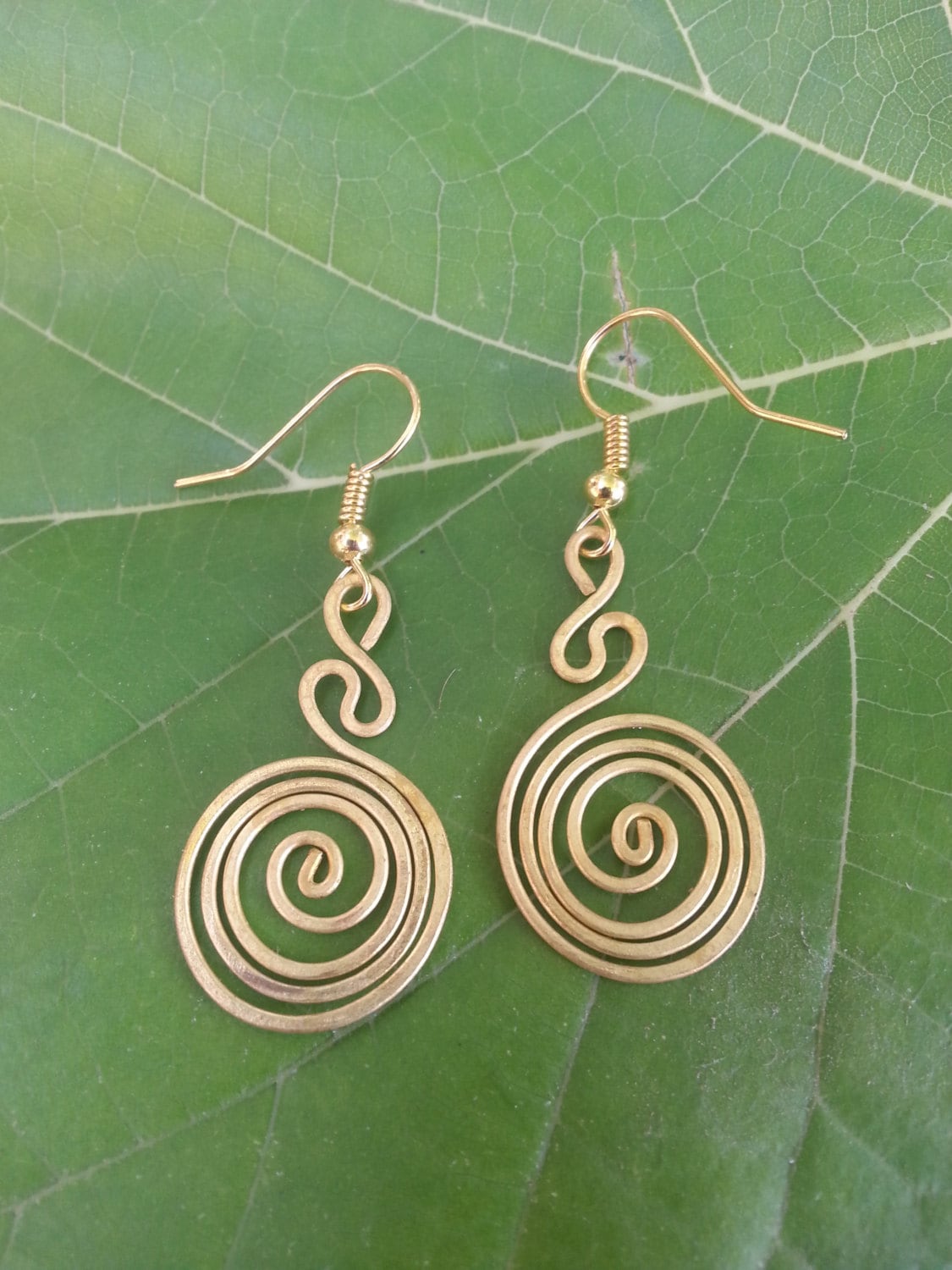 Brass Earring* Wire Wrap Jewelry* Spiral* Earrings* Unique Gift