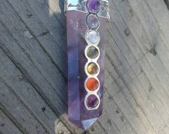 Amethyst Chakra Pendant: Crystal Healing Necklace, Rainbow Gems