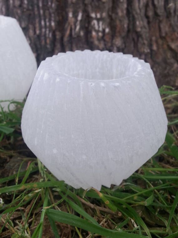 Selenite* Candle Holder* Crystals* White Selenite* Home Decor* Gift Idea* Light* White Stone* Healing* Reiki* Gift