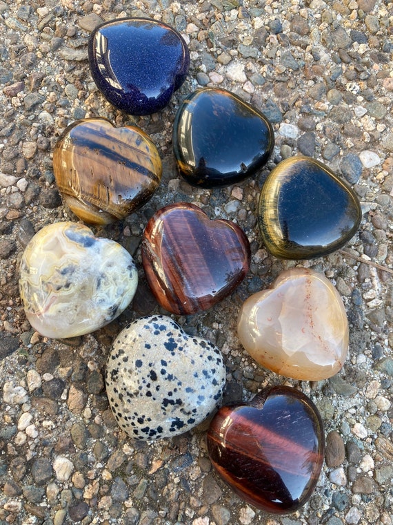 Heart Crystal_ Pocket Stone_ Worry Stone_ Love_ Gift for Her_ Gift for Him_ Stocking Stuffer_ Massage Tool_ Tigers Eye_ Ocean Jasper_ Quartz