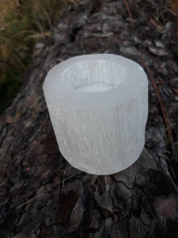 Selenite Crystal Candle Holder, Home Decor, Crystals, White Candle Holder, Candles, White, Unique Gift, Light, Air Plant Holder, Candle