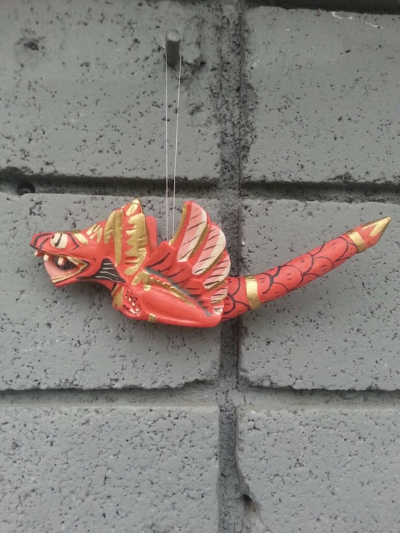 Dragon Ornament/ Wood Ornament/ Christmas Tree Ornament/ Dragon/ Game of Thrones/ Handmade/ Vintage/ Home Decor/ Red Dragon/ Art/ Red/ Green