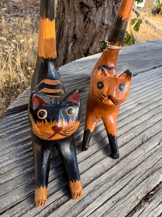 Ring Holder Wood Cat- Jewelry Storage_ Spirit Animal Design
