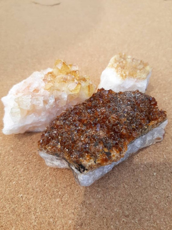 Citrine Crystal Set, 3 piece Crystal Set, Yellow, Orange, Metaphysical, Gift, Home Decor, Geodes, Amethyst, Crystals