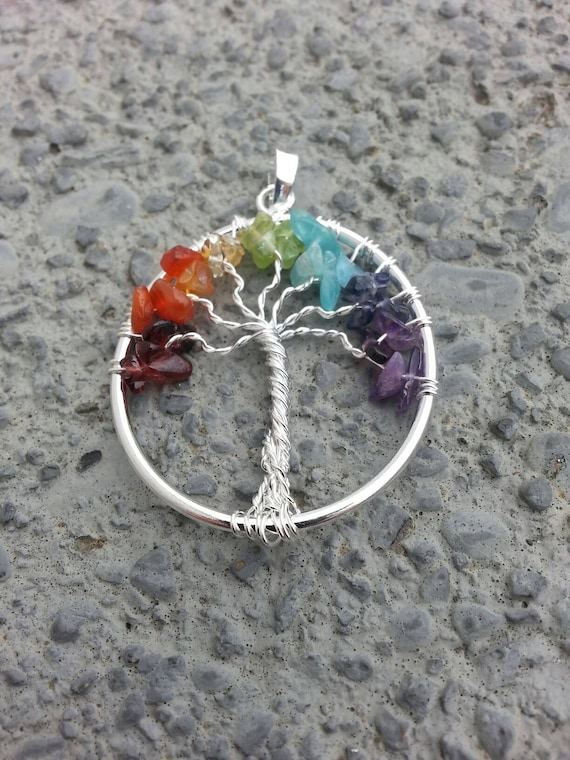 Tree of Life/ Chakras/ Pendant/ Rainbow/ Tree of Life Necklace/ Crystals/ Crystal Necklace/ Wire Wrap/ Tree/ Chakra Necklace