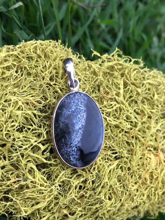 Dendrite Opal Crystal Necklace_ Opal Jewelry_ Sterling Silver_ Crystal Jewelry_ Healing Crystals_ Pendant Necklaces_