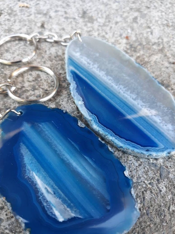 Agate/ Key Chain/ Blue Crystal/ Prism/ Gift/ Crystals/ Dream Catcher/ Chain/ Craft Supplies/ Lanyards/ Blue Agate/ Stocking Stuffer