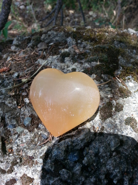 Orange Selenite Heart* Selenite* Heart* Crystal Heart* Unique Gift* Massage Tool* Orange Stone* Home Decor* Rocks* Natural* Carved Stone