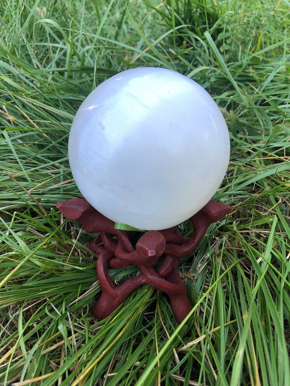 Selenite Crystal Sphere_ Crystal Ball_ Wood Crystal Stand_ White Crystal_ Home Decor_ Meditation_ Yoga_ Spiritual Gift_ Metaphysical