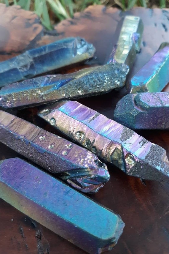 2 Aqua Aura Quartz, Rainbow Quartz, Gold infused Quartz, Chakra, Meditation, Unique Home Decor, Large Crystal, Gift, Craft Supplies