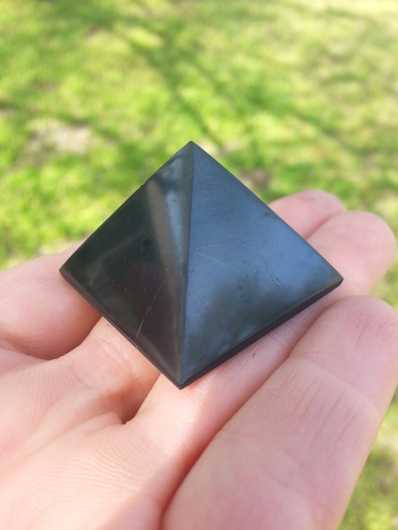 Polished Shungite Pyramid: EMF Shielding Stone, Home Decor (1.5 inch) image 2