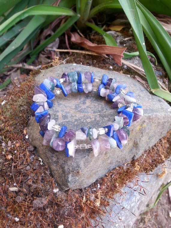 Gemstone Bracelet* Crystal Bracelet* Handmade Jewelry* Beads* Gift* Lapis Lazuli* Amethyst* Quartz* Crystal Jewelry* Crystals