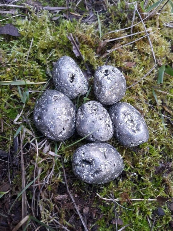 Pyrite Egg_Fools Gold_ Golden Crystal_ Silver_ Easter Egg_ Crystal Sphere_ Crystal Ball_ Spring Gift_ Easter Basket_ Fairy Garden