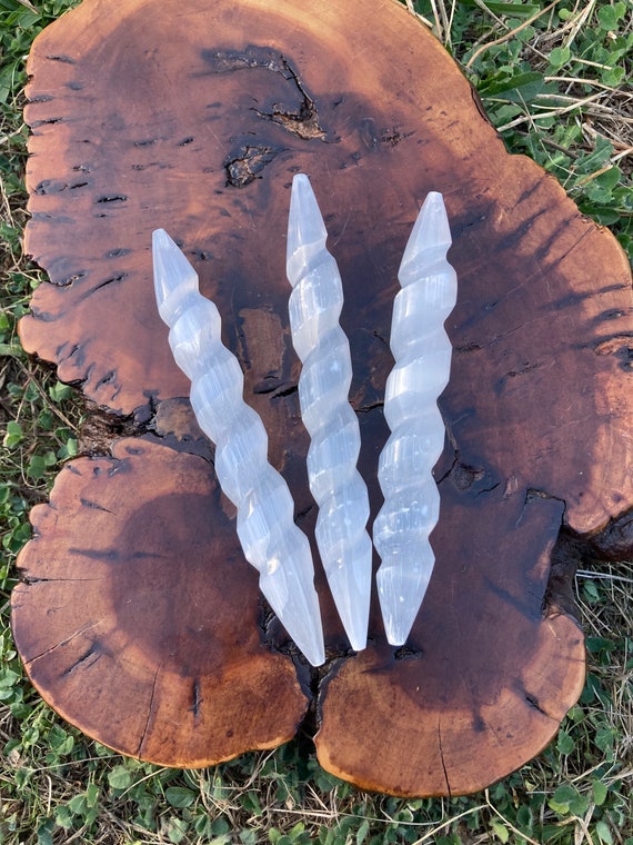 Selenite_ Wand_ White Crystal_ Spiral_ Meditation_ Massage Tool_ Chakras_ Unique Gift_ Protection_ Home Décor_ White_ Metaphysical Gift