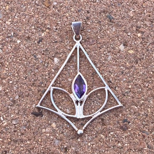 Amethyst Crystal Necklace Pendant_ Sacred Geometry Jewelry_ Sterling Silver_ Amethyst Jewelry_ Purple Crystal_ Unique Gift_ Birthstone_