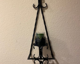 MCM Gothic Black Wrought Iron Candle Wall Sconce