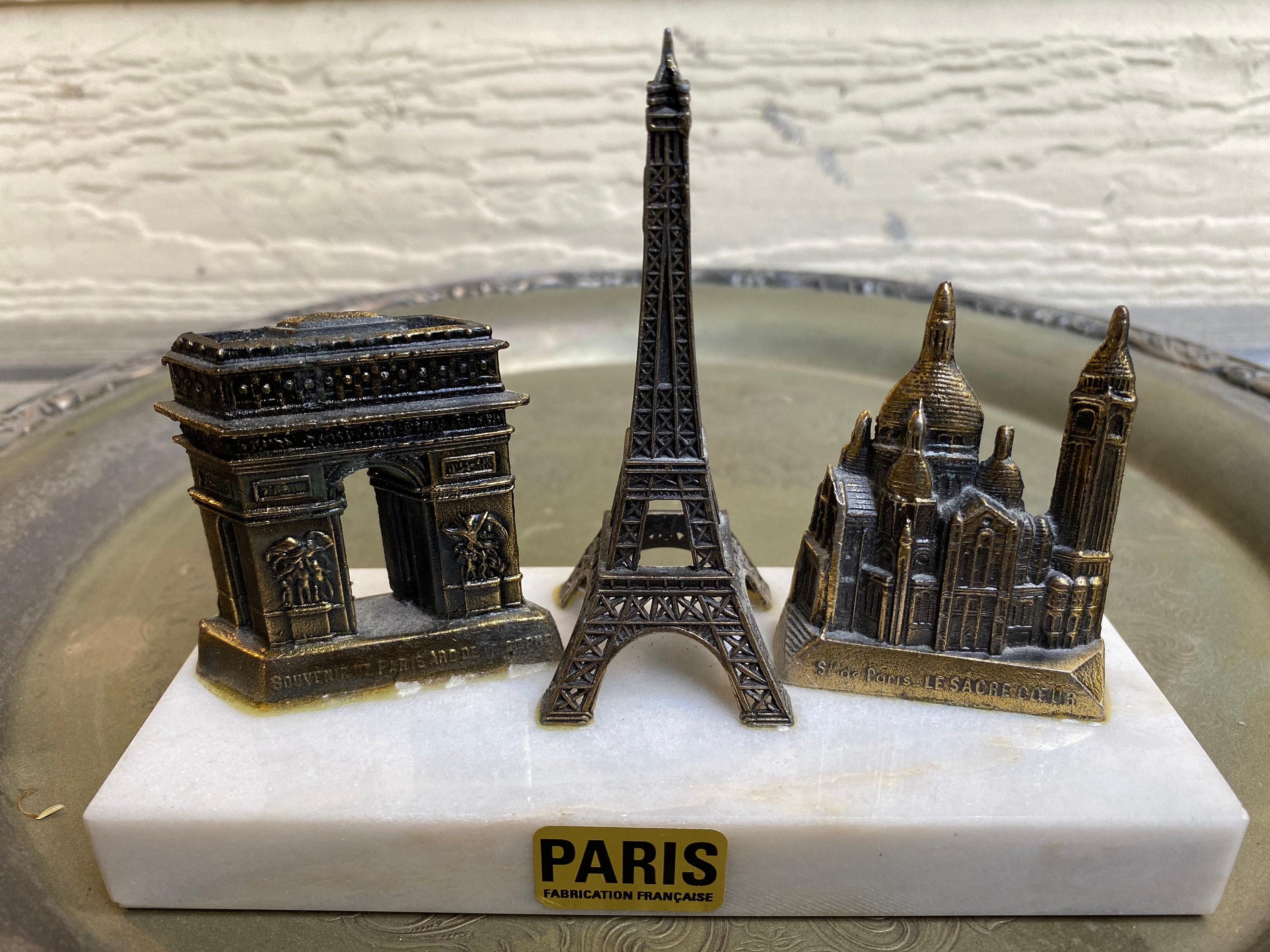 French Vintage Paris Souvenir Eiffel Tower and Monuments Arc of Triumph  Sacre Coeur 