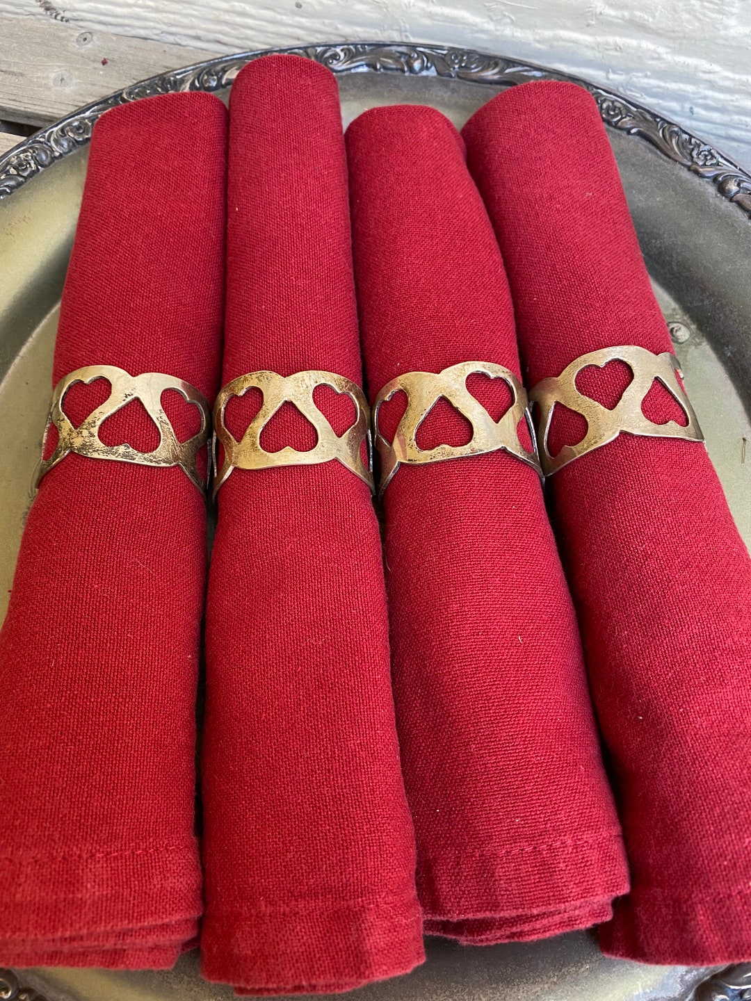 Four Silver Napkin Rings With Hearts/heart Napkin Rings/silver Etsy
