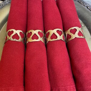 Vintage Wood Red Heart Shaped Napkin Rings Set of 4 