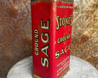 Stone's Brand Ground Sage/Vintage Spice Tin/Vintage Advertising