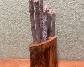 Wood Stump Pencil Holder