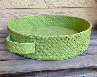 Sage Green Plastic Basket – Woven Storage Bin With Handles, Pale