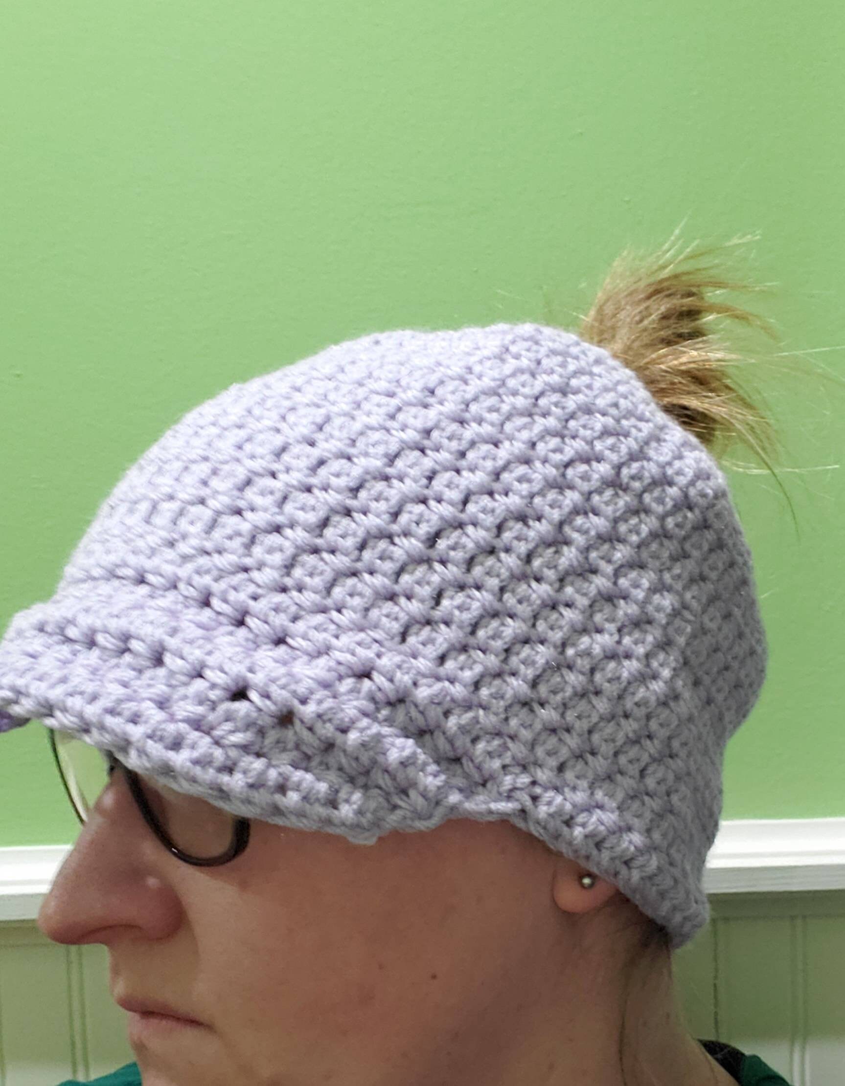 Lilac Messy Bun Ponytail Hat with Brim - !!